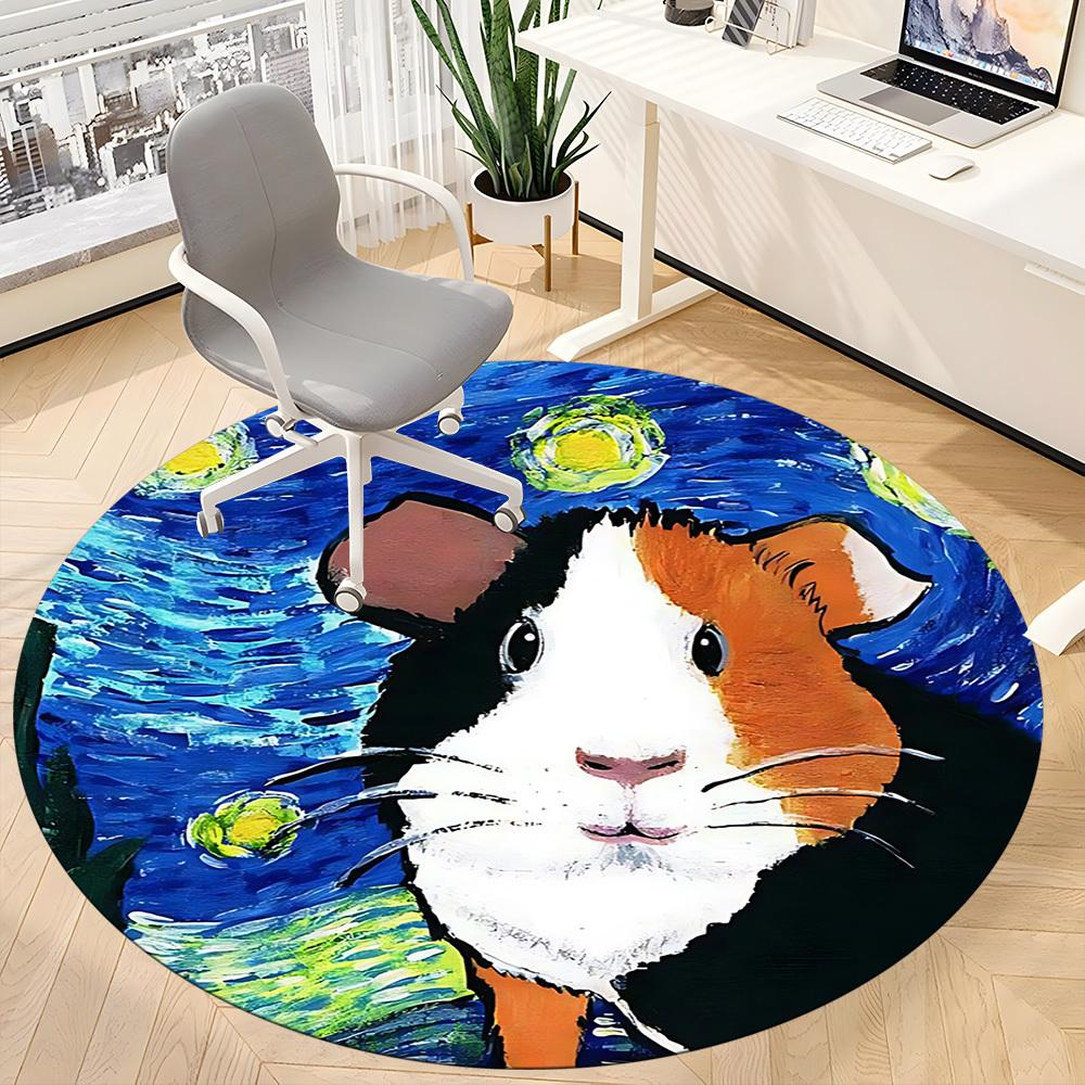 1pc Guinea Pig Office Round Rug, Carpet for Office, Gaming, Lightweight Round Floor Mat yy260205034