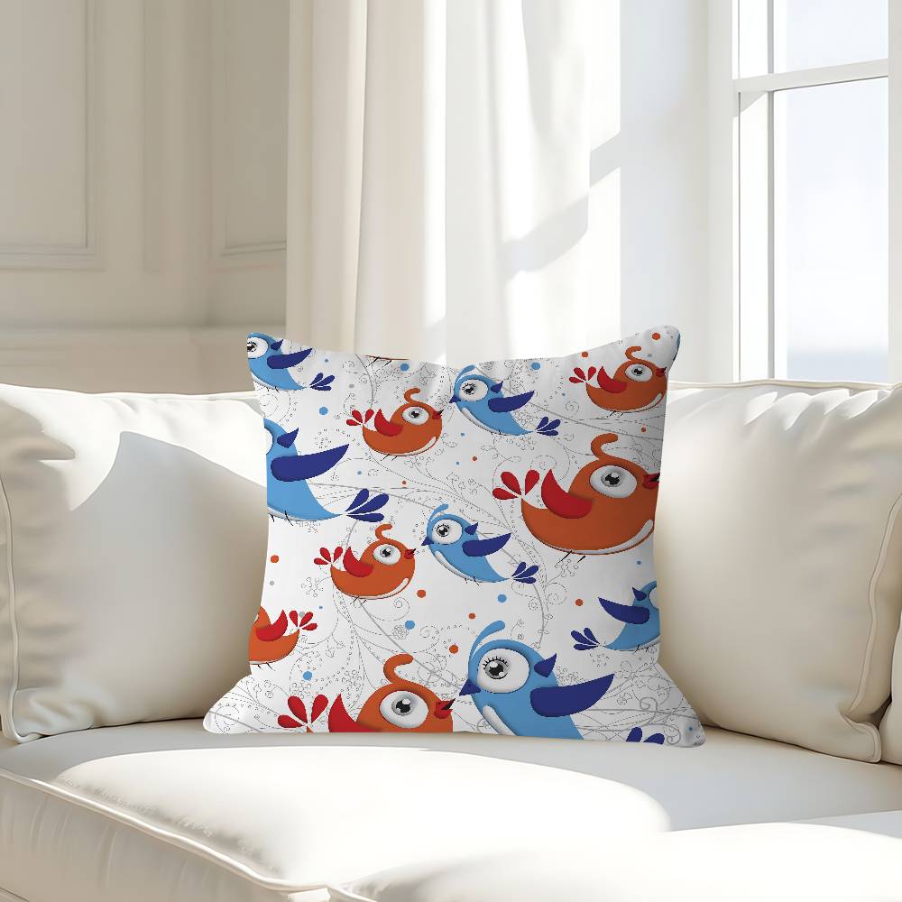 

Cartoon Bird Pattern Pillow Case Removable Washable Cushion Cover – All-Season Soft Linen 16x16Inch