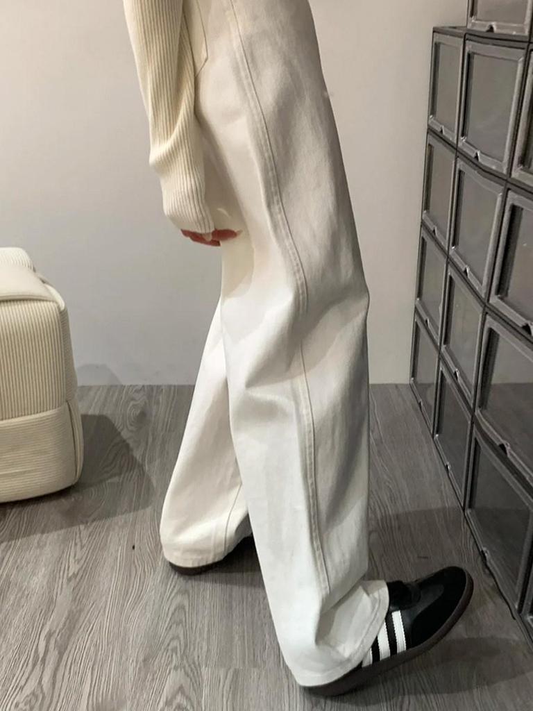 Women's Plus Size Wide-Leg Fluffy Jeans - Slimming Drape, Floor-Length (Autumn/Winter 2025)