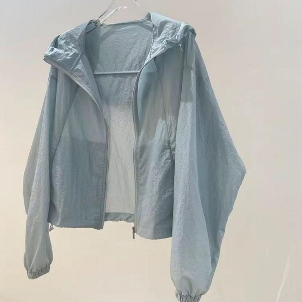 Damen Leichte Atmungsaktive Kapuzenjacke - Sommer Schutzgürtel mit Reißverschlusstasche, Lockerer H-förmiger Schnitt, Maschinenwaschbare Freizeit-Outdoorjacke