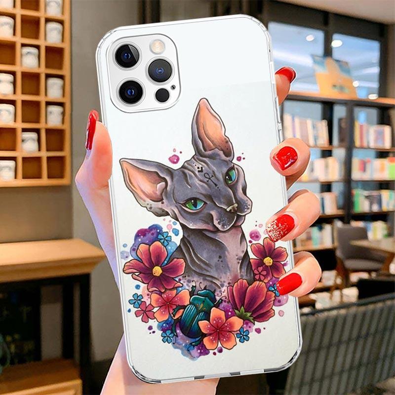 Lavaza Sphynx Sphinx Cat Cover Phone Case For iPhone 16 17 Air 15 14 Pro Max 16E Phone Case 13 Mini 12 11 7 SE 8 Print Pattern F