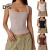 Summer Vest Women Solid Color Square Collar Slim Fit Tank Top Wide Shoulder Straps Breathable Vest Daily Wear