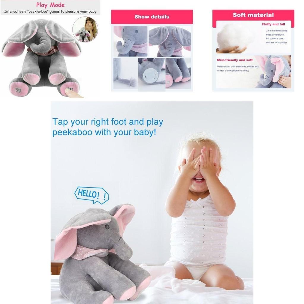 Entzückendes Kuckuck-Elefanten-Singendes Baby-Plüschtier für Kinder in Rosa und Grau