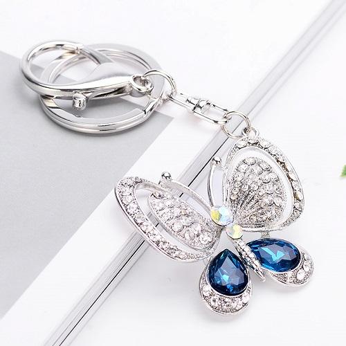 EASYA Red Blue Big Rhinestone Butterfly Keychain Chaveiro Cute Fashion Crystal Insect Charm Pendant Handbag Accessories Key Ring