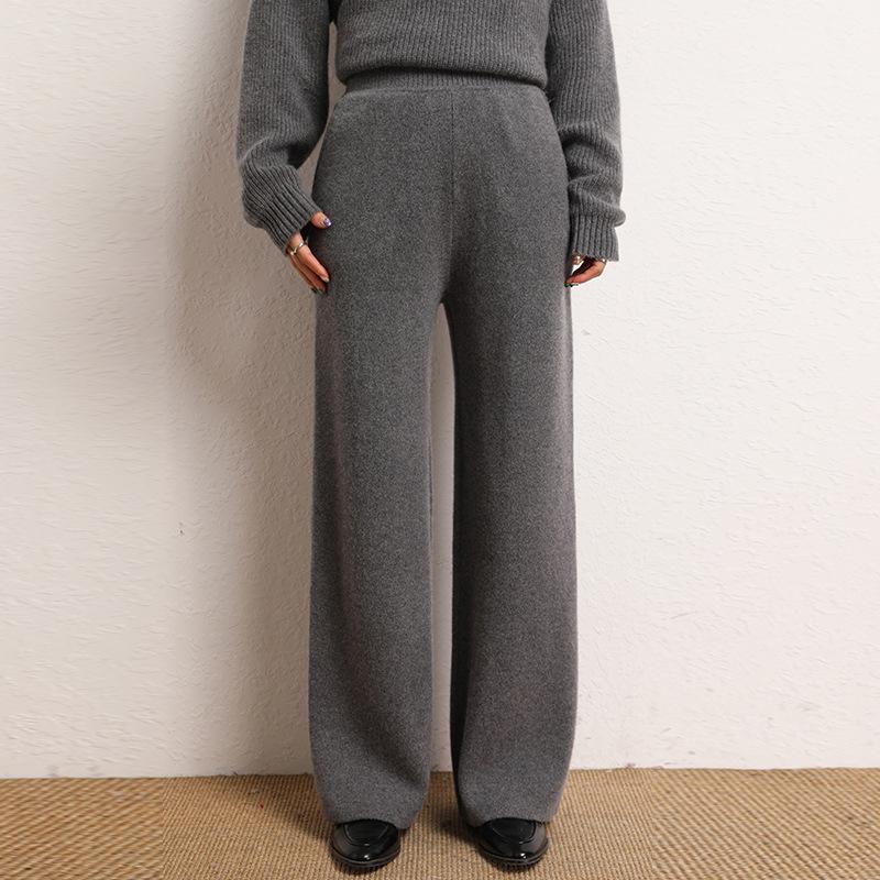 Cashmere High-Waisted Wide-Leg Knit Pants - Autumn/Winter Collection