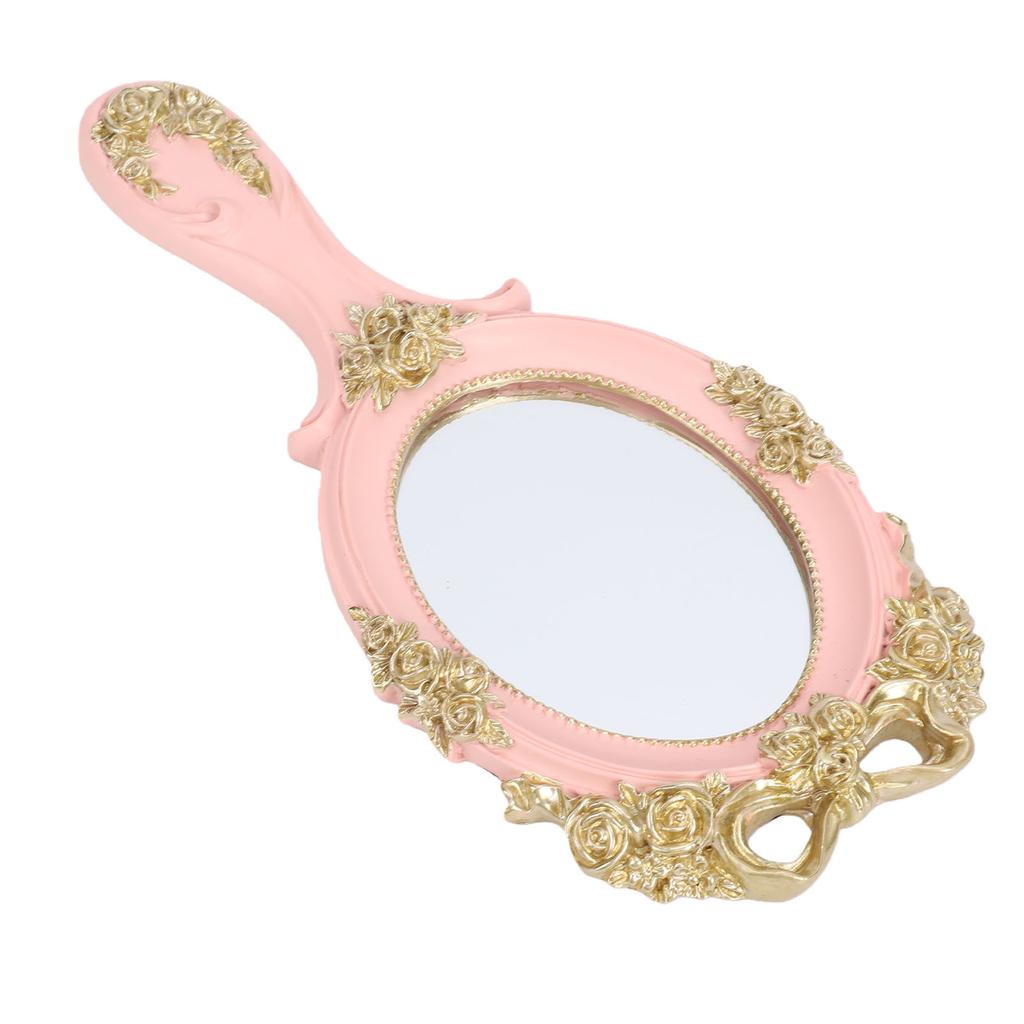 Handspiegel im Vintage-Stil, Gold, floral geprägt, antiker Griff, Schminkspiegel für das Schminktischchen, mit Harzrahmen, schwarzer Samtrückseite