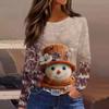 Women's Fashion Casual Slit Hem Round Neck Long Sleeve Loose Printed T-Shirt Ladies Top Christmas