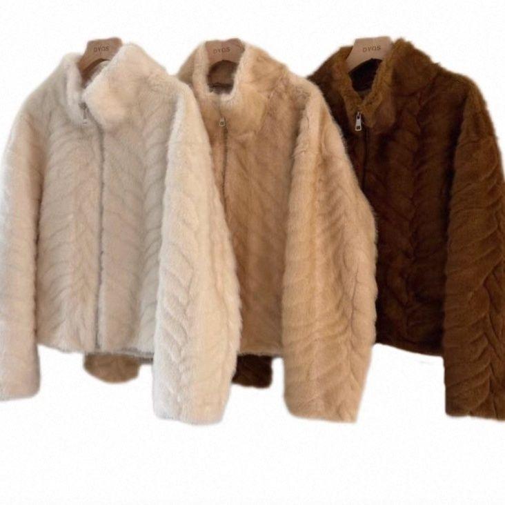 Short fur jacket women's clothing autumn and winter new small man with cotton thickened furry imitation mink hair top