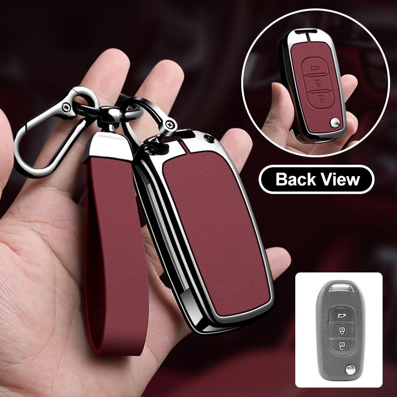 Zinc Alloy Leather Car Key Cover Fits Renault Sandero Koleos Captur Kadjar Megane Clio 5 Austral Logan Arkana Koleos Key Shell