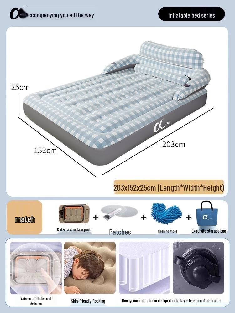 Outdoor Raised Double Air Mattress - Thickened Inflatable Bed, Foldable and Simple Design