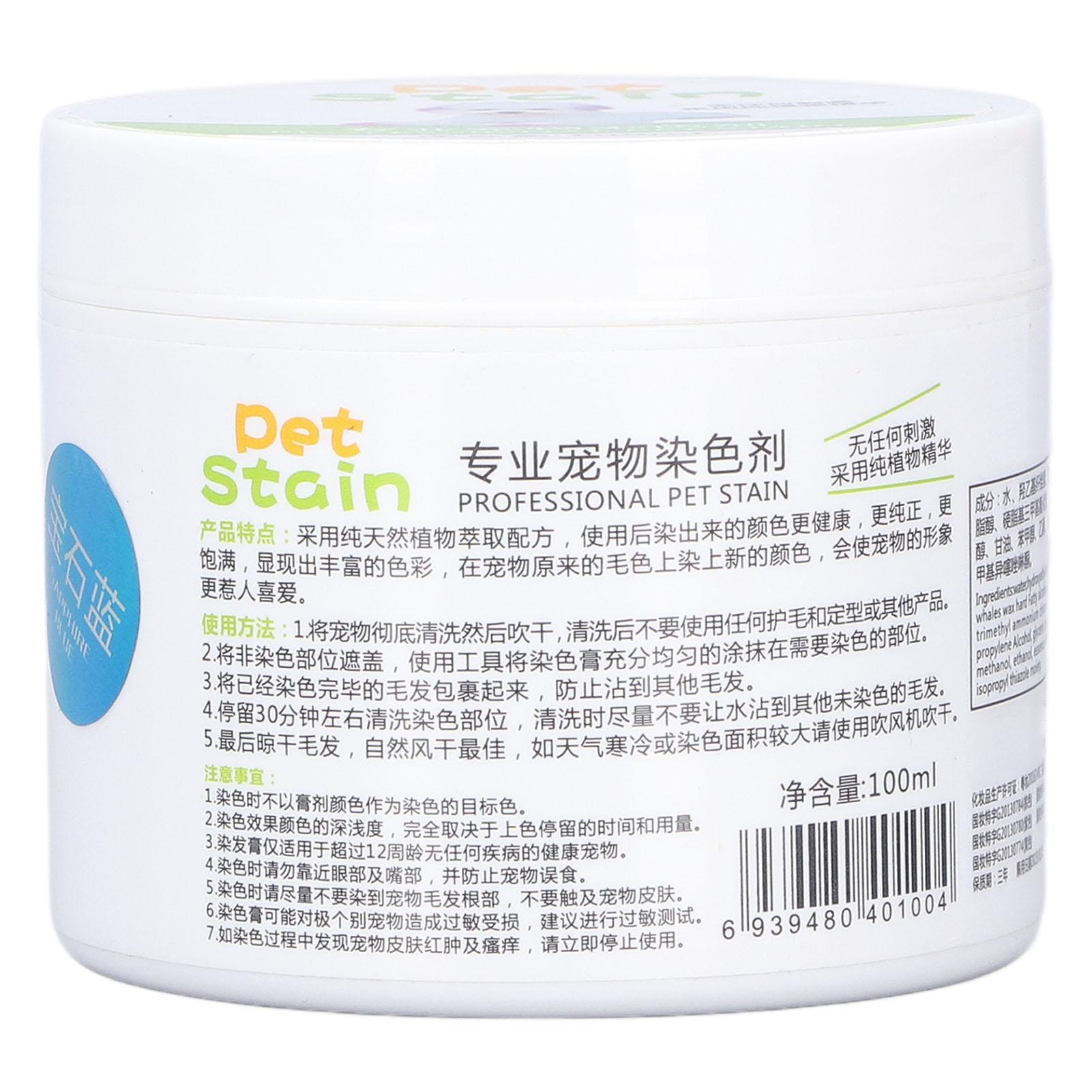 Haarkleurmiddel voor honden, semi-permanente en permanente haarverf voor huisdieren, 100 ml