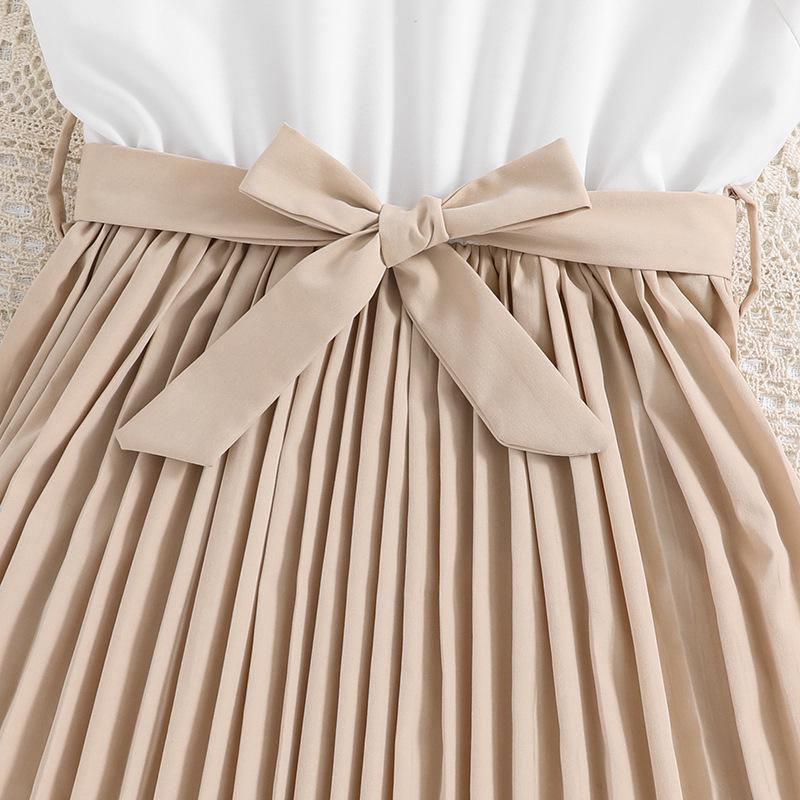 Summer New Color Matching Children's Girls Princess Dress Short-sleeved Pleated Dress