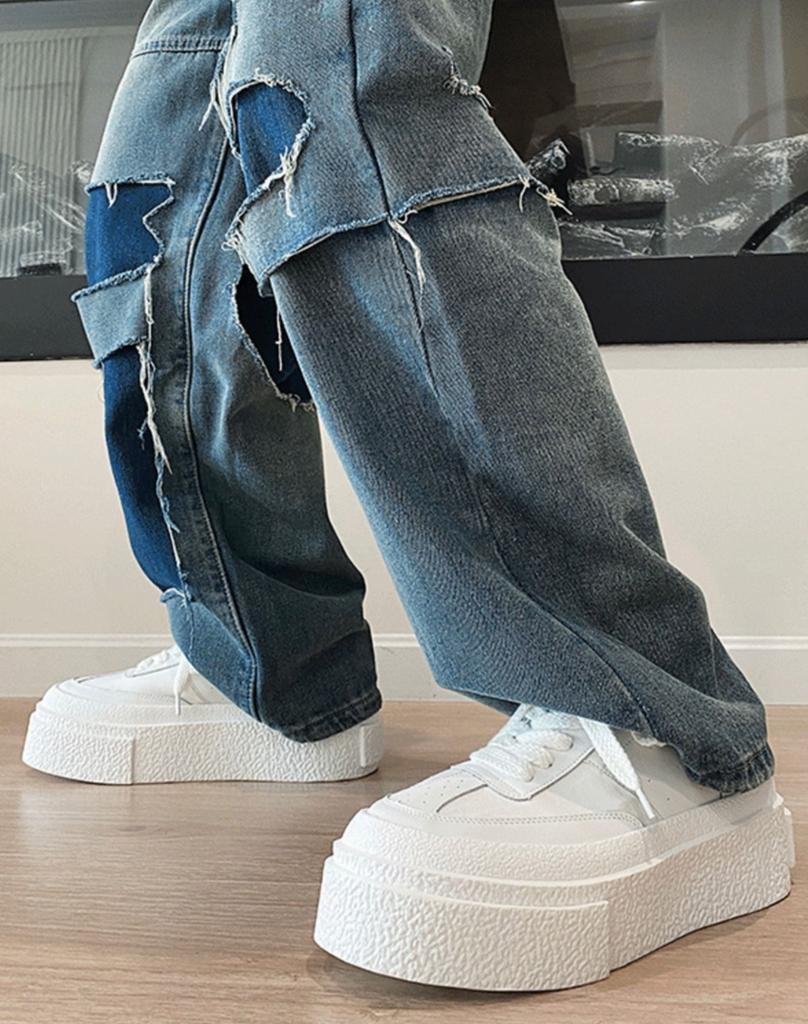 Fashion Women/men Black White Mixed Shoes Heightening 5Cm Platform Shoes New Couple Versatile Leather Sneakers Lace Up Skate Shoes