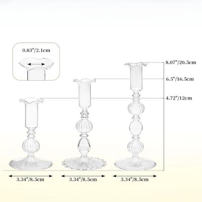 3pcs Glass Tapered Clear Candle Sticks Holder Modern Ribbed Candle Holders for Table Centerpiece Wedding Home Decorations