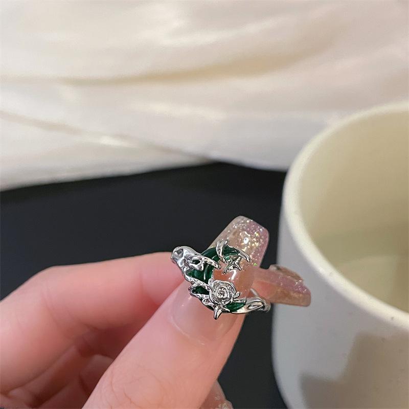 French Green Moon Series Open Ring Niche Design Fashionable High-End Individual Cold Wind Ring Woman