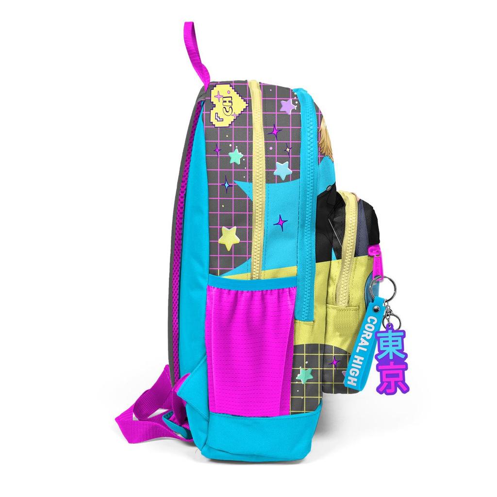 coral high Kinder-Schulrucksack mit vier Fächern, grau, blau, rosa, Anime-Muster, USB-Anschluss 23837