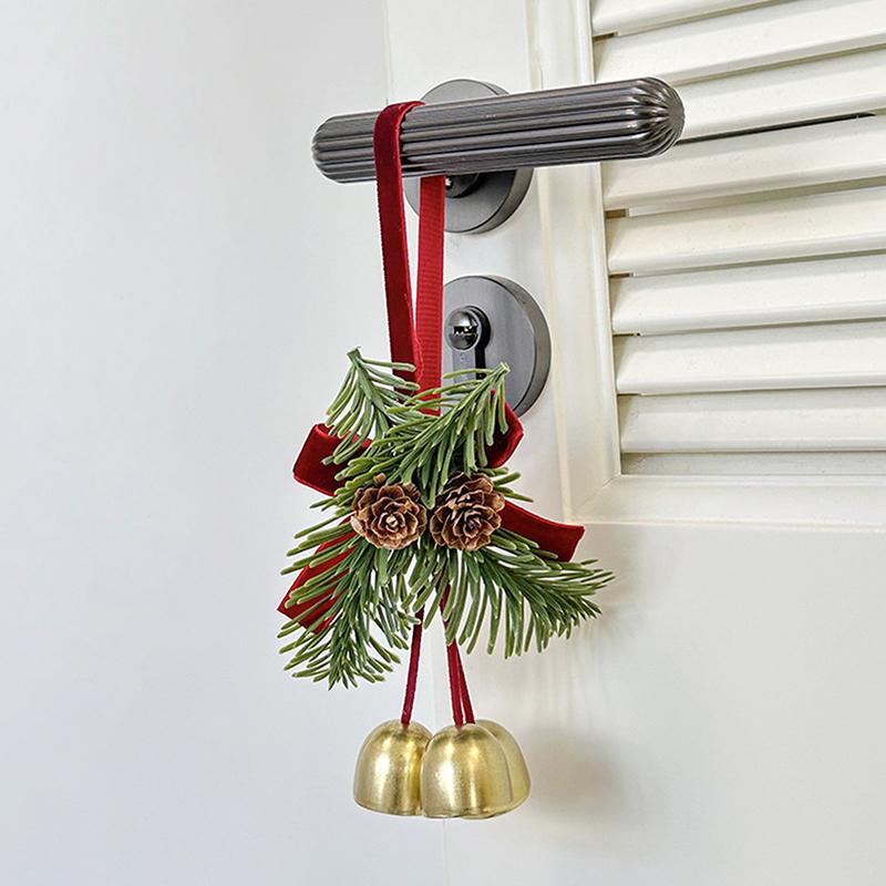 Christmas Jingle Bells Door Hanger Ornament Velvet Bow Pine Cone Bell Pendants For Christmas Decoration 2025 Christmas Gift Noel