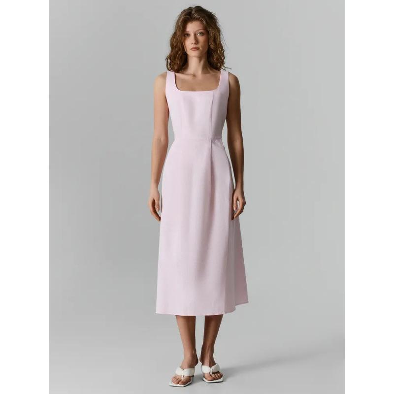2026 summer new temperament simple solid color square neck sleeveless slim dress women S