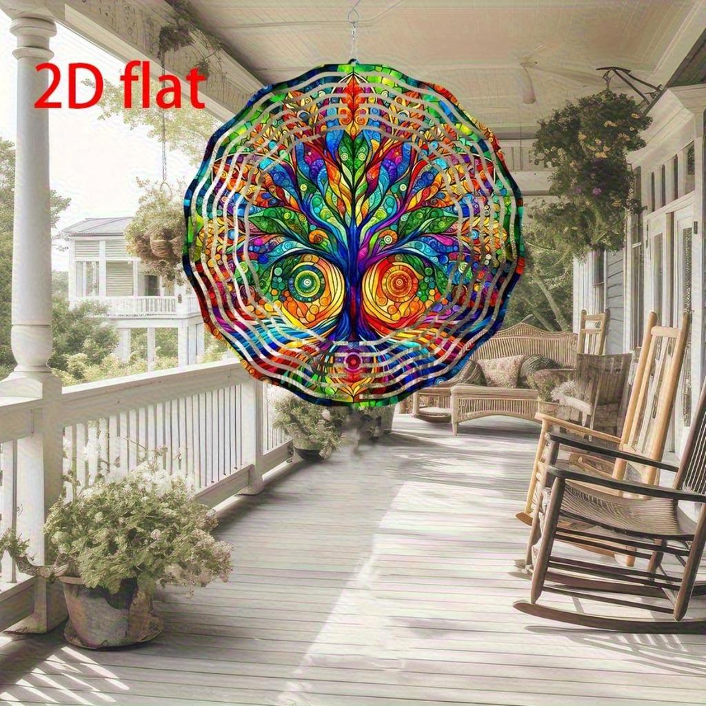 Vibrant 2D Flat Tree of Life Wind Spinner - 8-Inch Multicolor Outdoor Garden Decor, Durable Plastic Windmill for Patio, Lawn & Yard, No Electricity