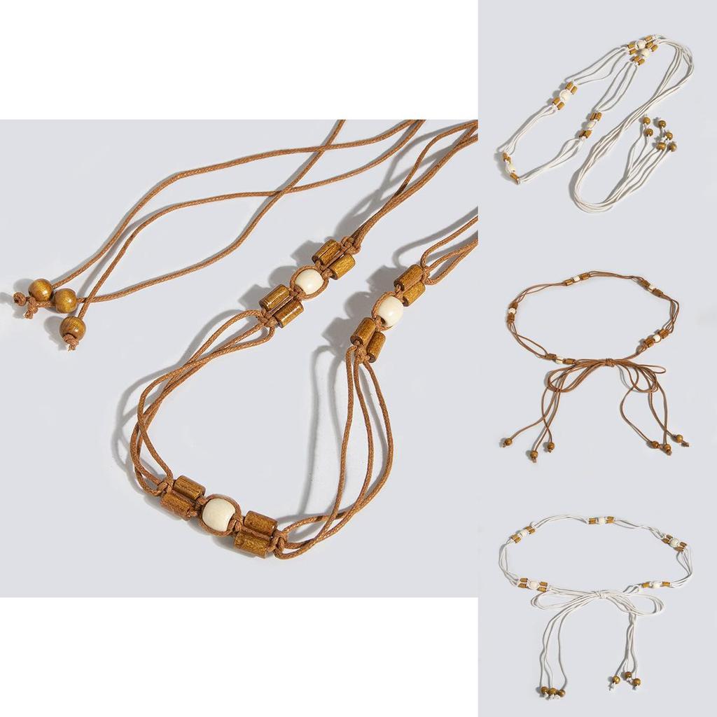 Bohemian Waist Rope Belt With Wooden Beads For Casual Summer Festival Wear