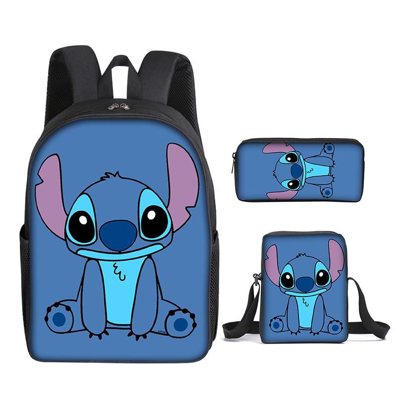New Stitch Backpack, Stitch Three Piece Set, Elementary School Printed Cartoon Backpack, Shoulder Bag, Pencil Case Set