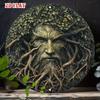 3D Large Round Green Man Metal Wall Art Nature Inspired Frameless Tin Decor