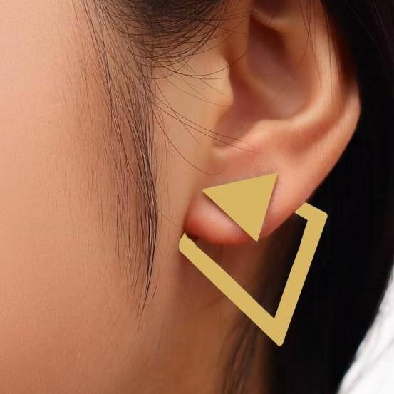 Minimalist Double-Layer Rhomboid Triangle Detachable Triangles Stud Earrings for Women Fashion Jewelry Party Gifts