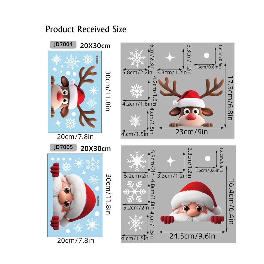 

Забавные мультяшные рождественские наклейки на окна - Санта-Клаус и олень, выглядывающие из окна со снежинками и звездами - Съемные, не оставляют следов one size fits all