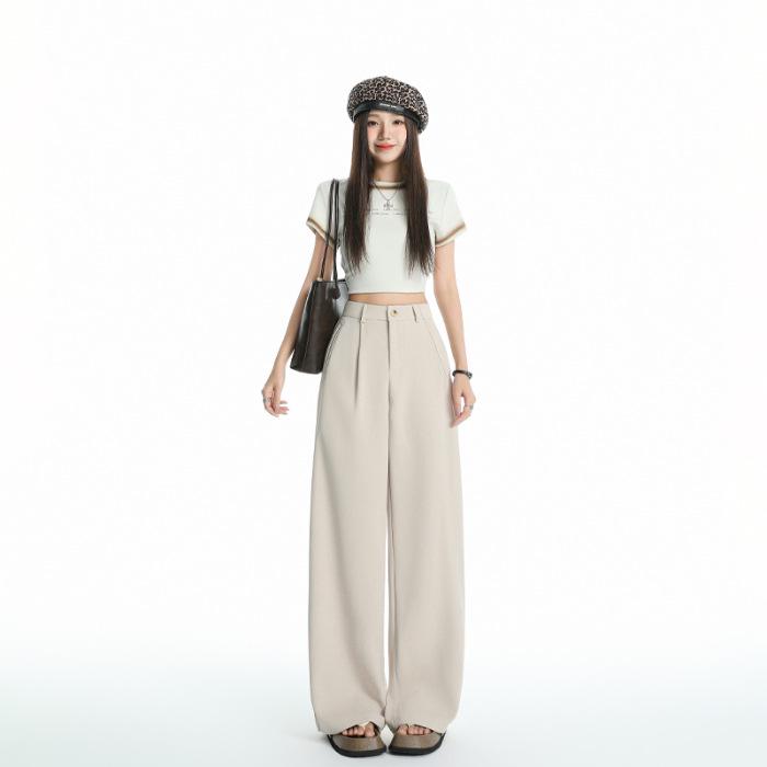 2026 Women's Black Slimming Wide-Leg Casual Pants, Plus Size, Soft Thin Fabric, Straight-Leg Design.