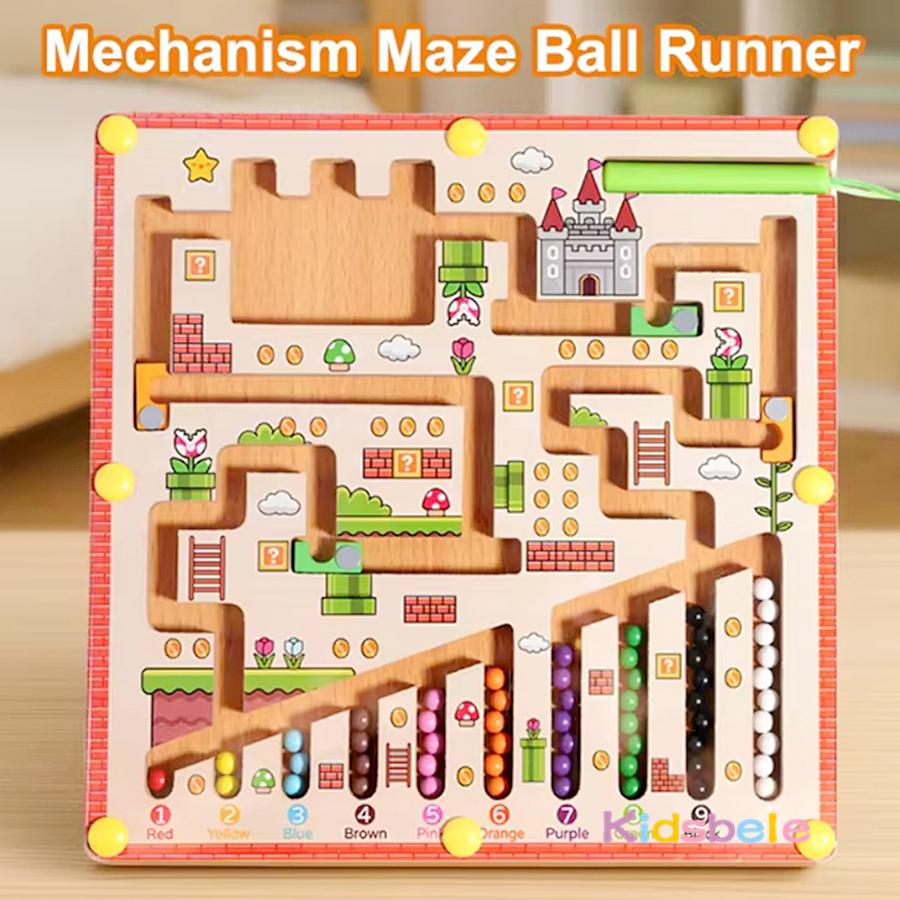 Montessori Maze Board Game Number Color Sorting & Fine Motor Skills Wooden Magnetic Rolling Maze Educational Toys For Toddlers