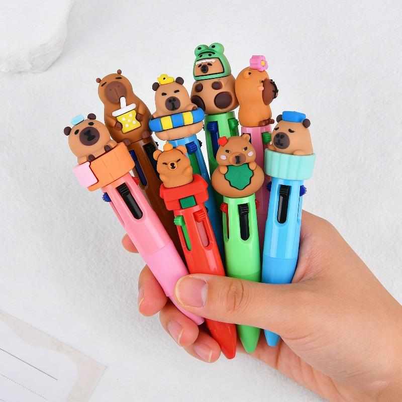 1Pc Cartoon Cute Capybara Four-Color Mini Ballpoint Pen Multicolor Press Writing Pens School Supplies Gifts