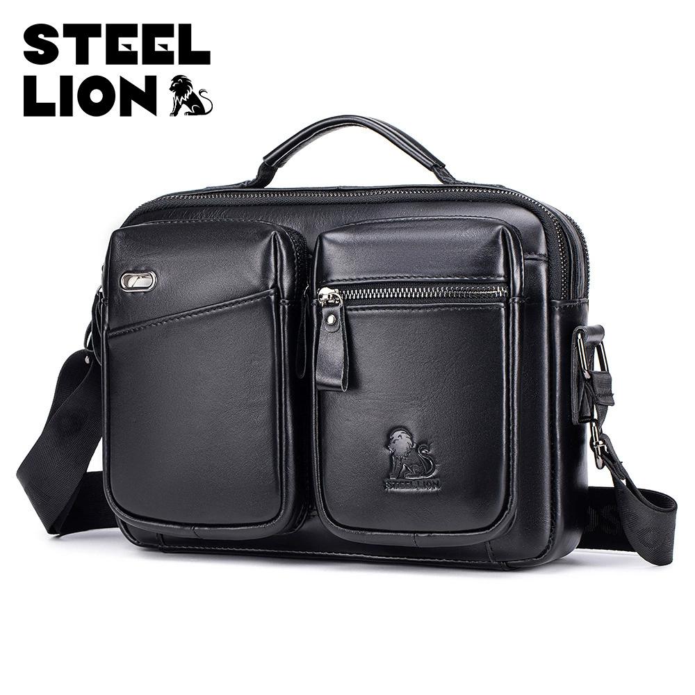 LAOSHIZI Brand Man Messenger Bag Genuine Leather Crossbody Bag Fashion Male Travel Tote Bag Shoulder Bag
