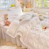 Cute Princess Style Seersucker Bedding Set For Women Cotton Solid Color Ruffle Bed Skirt Sheet Sets King Queen Comforter Cover