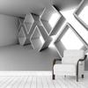 Carta da parati 3D astratta con muro di cemento, edifici geometrici, espansione dello spazio, camera da letto, divano