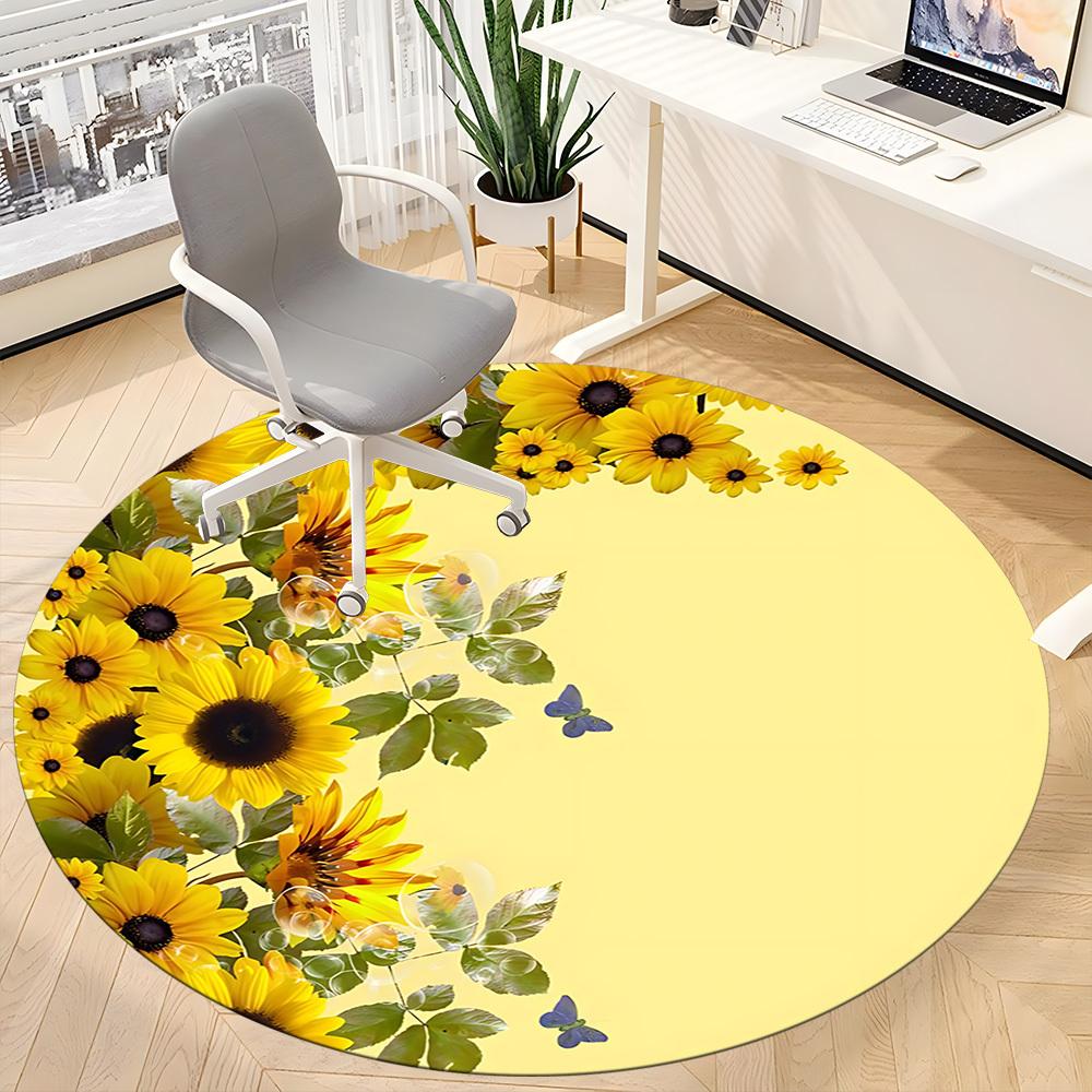 1pc Sunflowers Chair Carpet for Office, Non Slip, Soft and Durable Office Rug