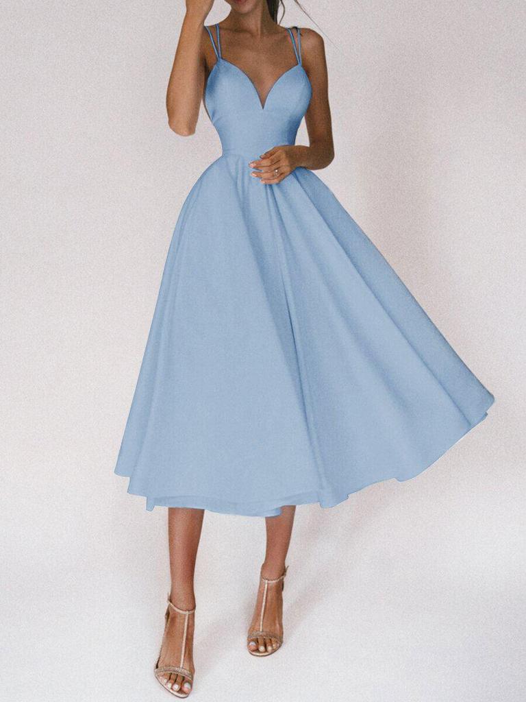 Multi-Color European & American Women's Sexy Swing Evening Dress with Spaghetti Straps