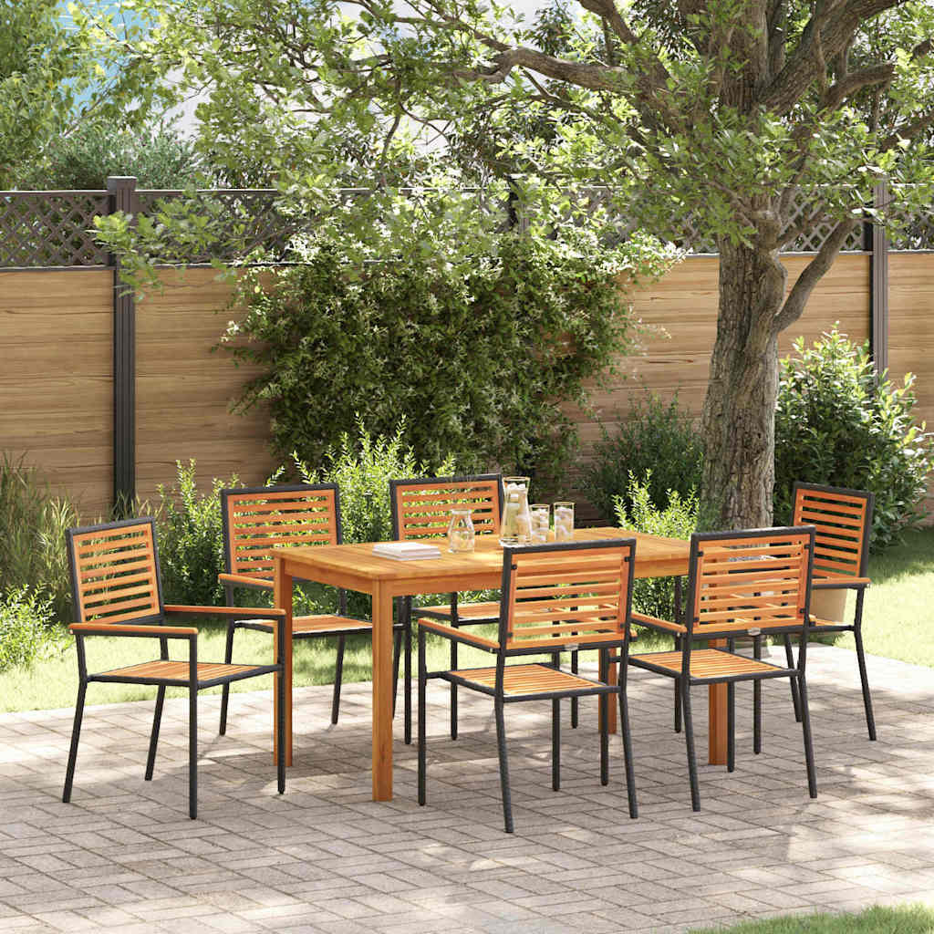 Garden Dining Set 7 Pcs Black Solid Acacia Wood