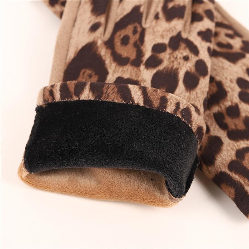 Leopard Print Gloves Women's Instagram Style Design Thickened Riding and Driving Gloves