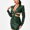Designer Party Wear Women Green Dress New 100% Genuine Leather Stylish Wear Lambskin