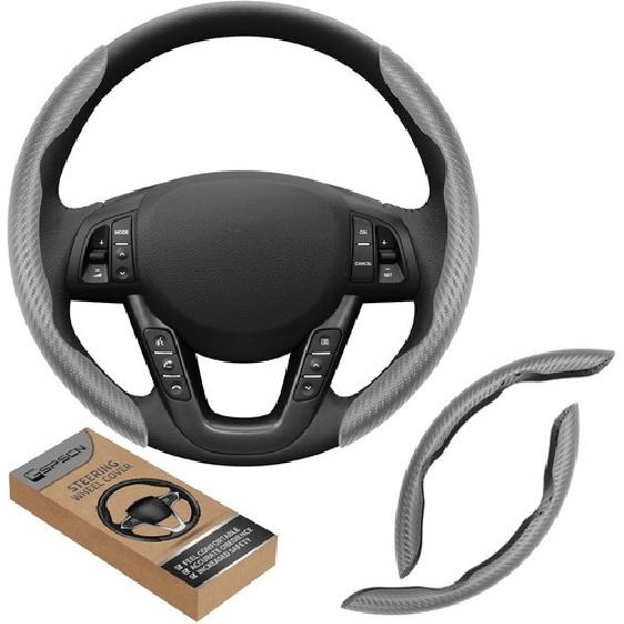 Universal Car Carbon Fiber Steering Wheel Cover Anti-Skid, Butterfly gray