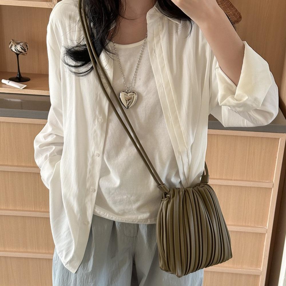Autumn Winter Fashion PU Leather Crossbody Bag Versatile Use Inner Insert Pocket Shoulder Bag Elegant Pleated Square Bag