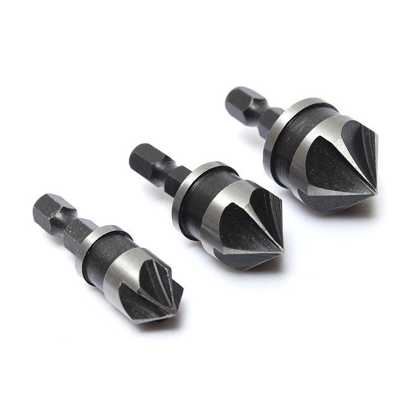 3X Hex Countersink Bore Boring Set For Wood Metal Quick Change Drill Bit Tools