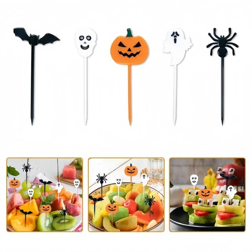 10pcs Halloween Plastic Toothpicks Cakes Fruit Skewers Fruit Forks Inserted Skewers Party Supplies Paper Cupcake Decorations