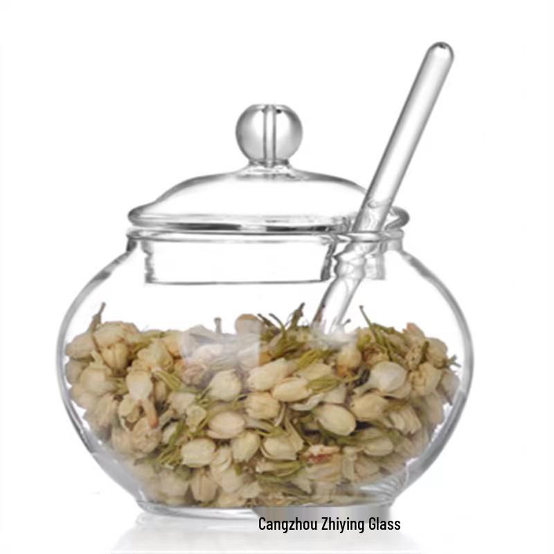 Honigglas aus hochborosilikatglas mit Rührstab - Transparenter Sirup- und Marmeladenbehälter