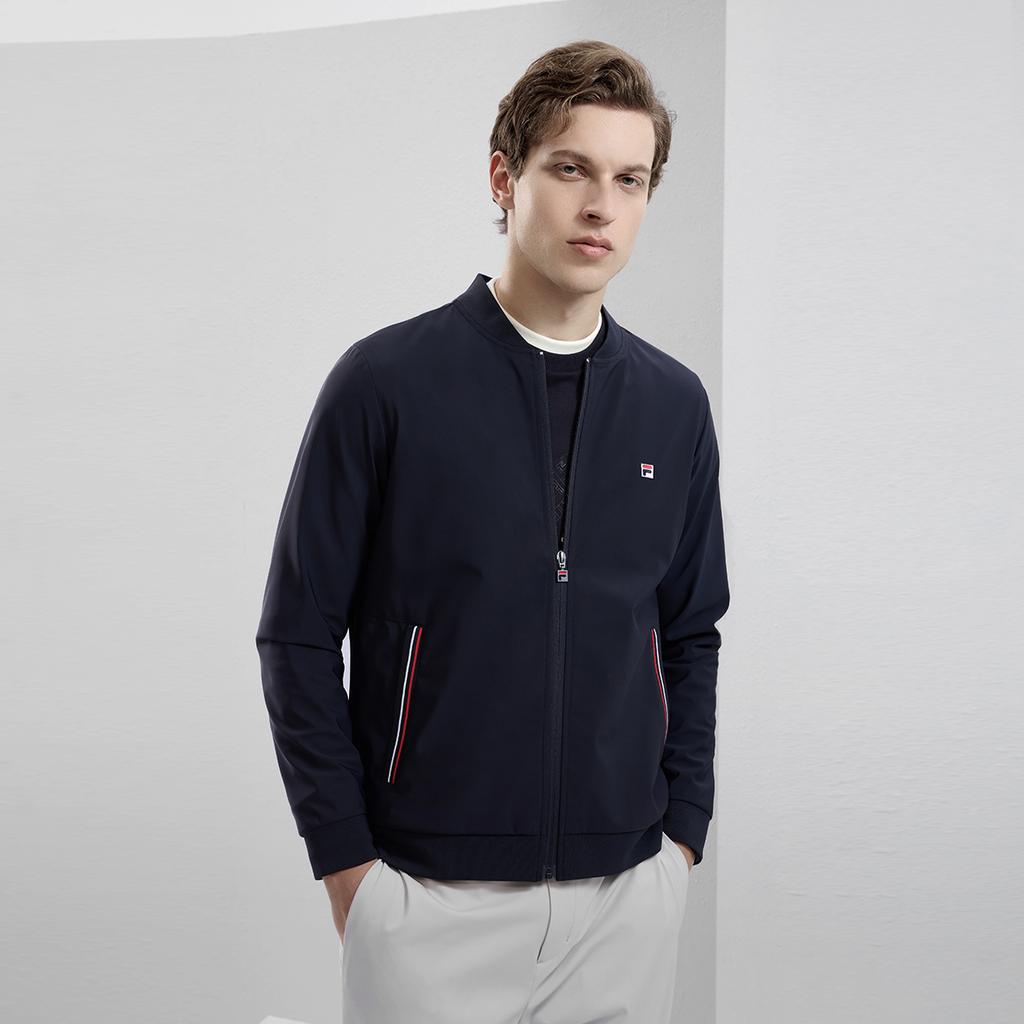 Fila 2023 Autumn New Business Casual Baseball Collar Knitted Long Sleeve Jacket Men Jacket Legendary-Blue F11M331501FNV