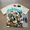 Godspeed retro printing foreign trade beauty tide high street men and women casual trend hip hop apricot old short sleeve T-shirt
