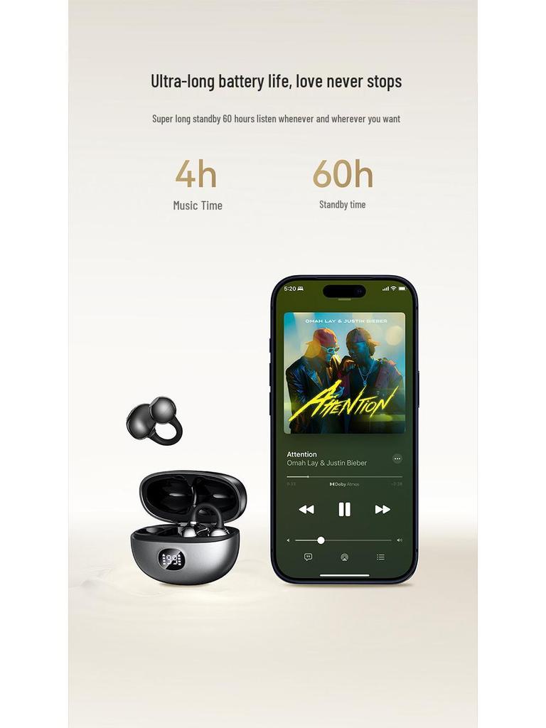 Recci REP-W101 True Wireless Bluetooth Earphones with Ear-Clip & Digital Display