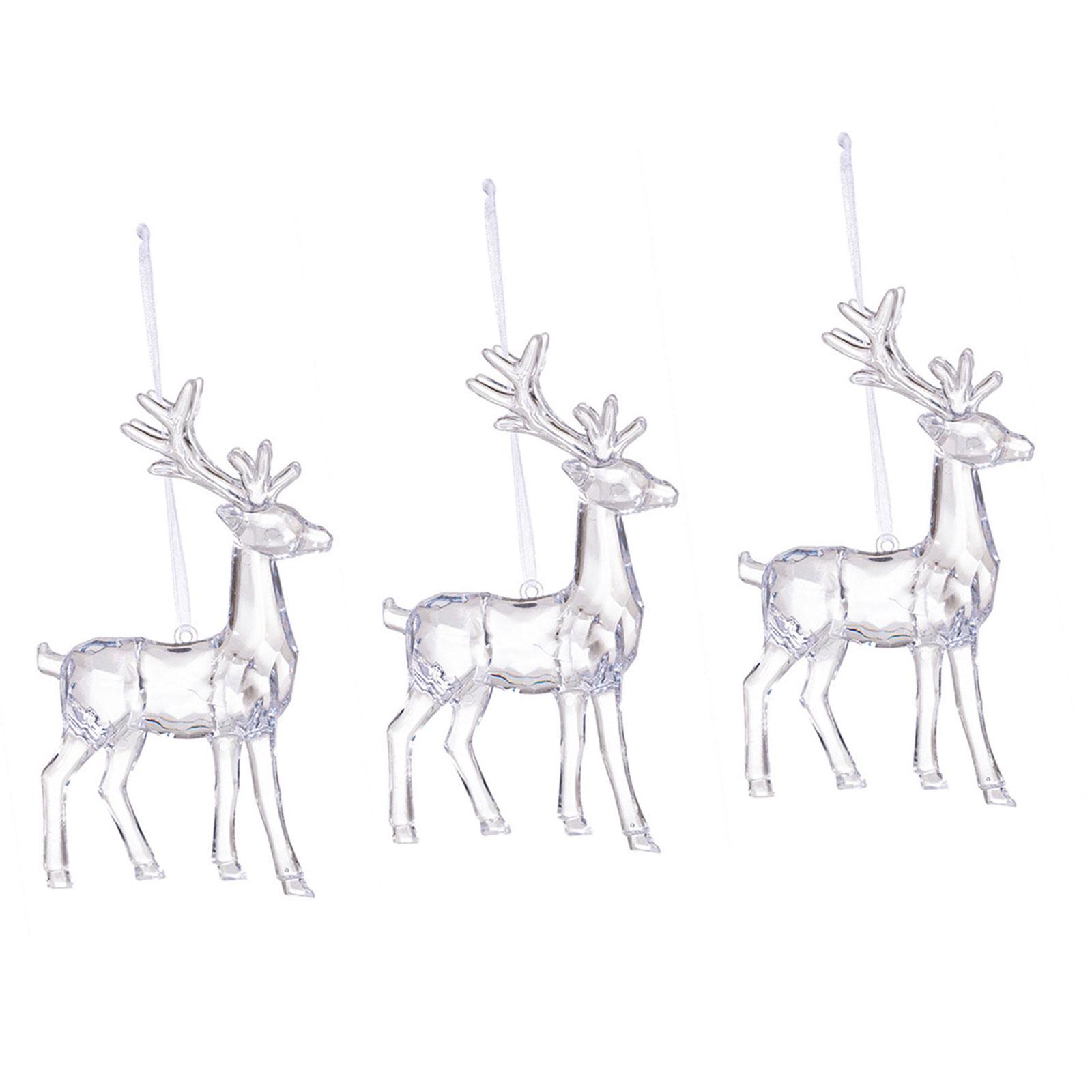 

3PCS Crystal Reindeer Ornament Holiday Decoration Shatterproof Acrylic Elk Ornament For Christmas Tree Hanging Charm A