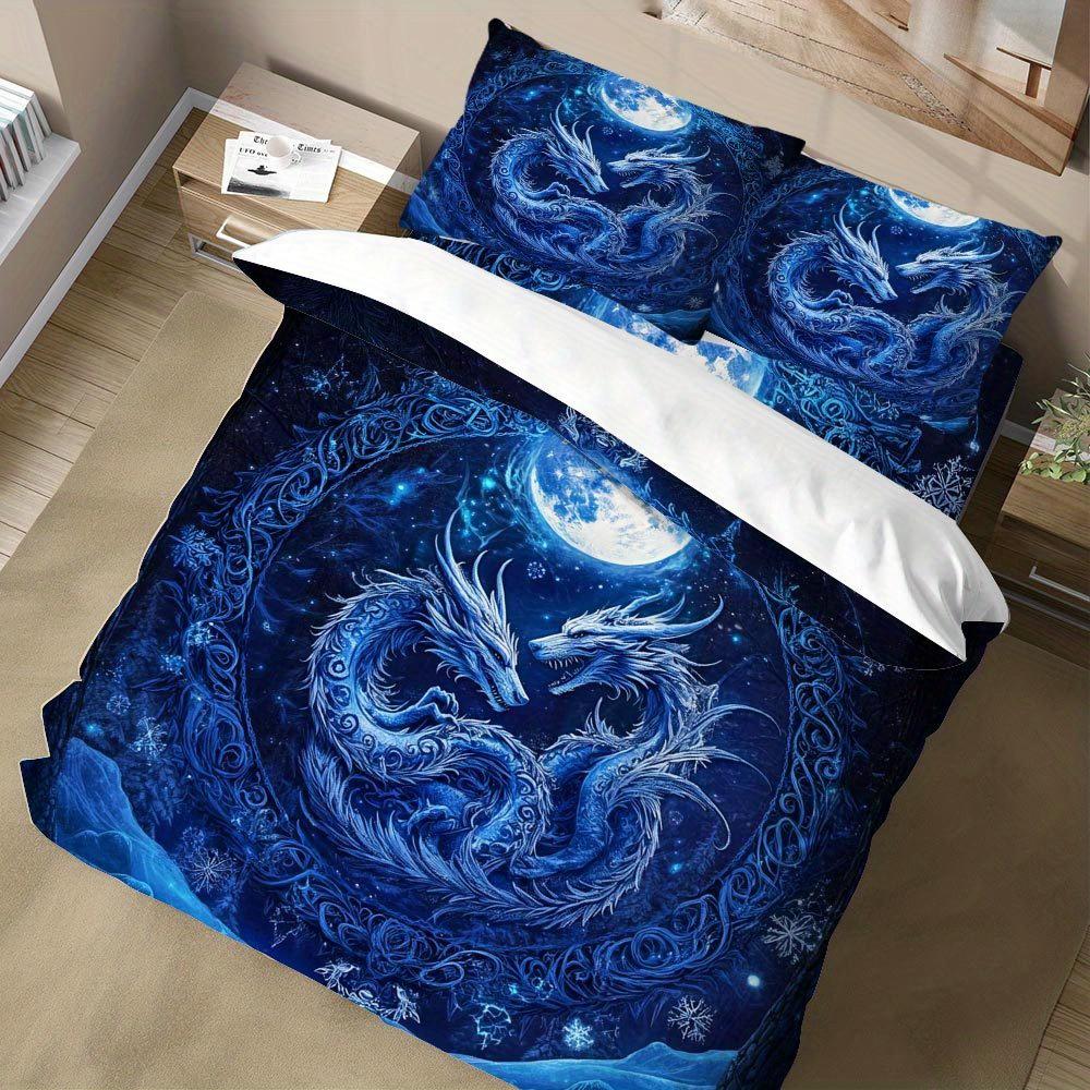 Lifesmells 2/3 st Fantasy Drake Måne Påslakan Set Drake Måne Sängöverkast Set Mystiskt och Elegant Sängkläder Set