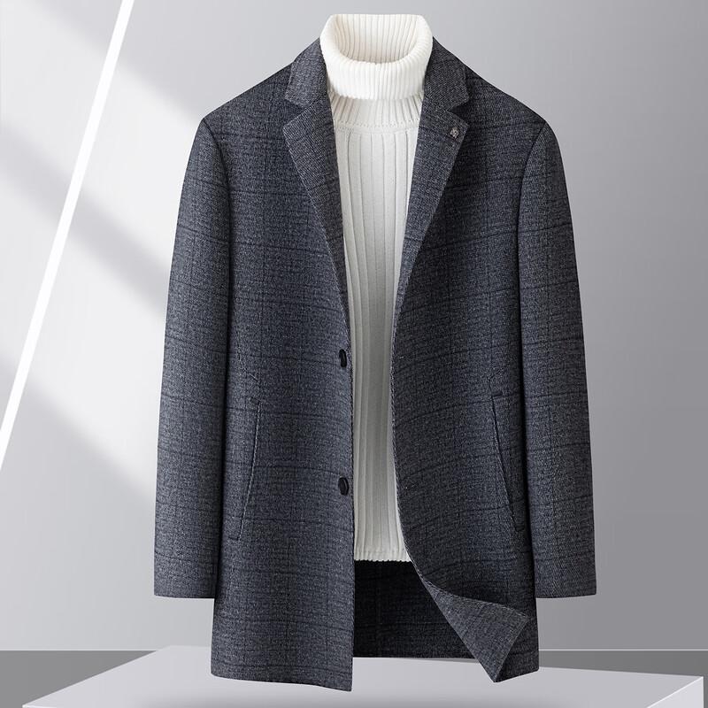 FAPAI Men's Merino Wool Plaid Mid-Length Overcoat